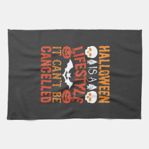 Halloween Lifestyle Fledermaus-Kürbis-Typografie-V Geschirrtuch