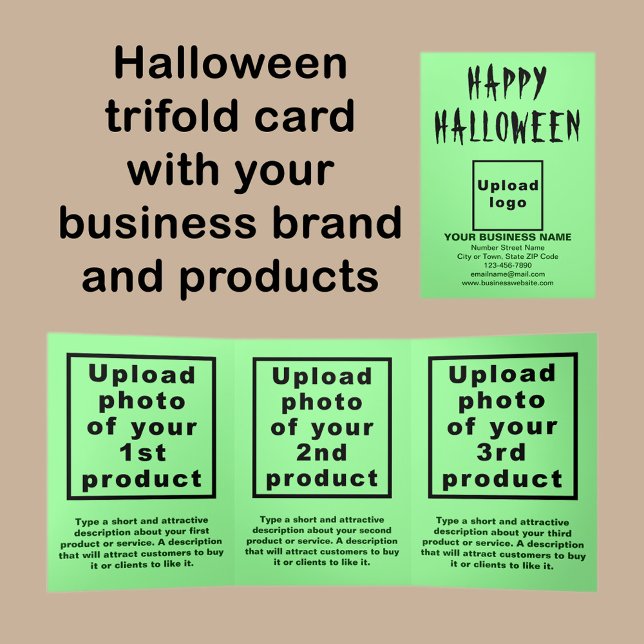 Halloween Light Green Trifold Card Dreifach Gefaltete Karte (Halloween light green trifold card with your business brand and products or services.)