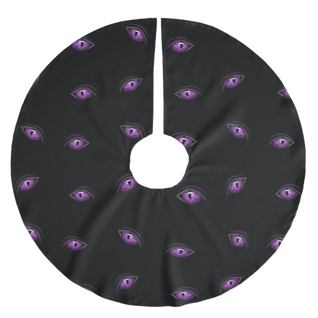 Halloween, Lila Augen, Trick oder Trete, Boo Polyester Weihnachtsbaumdecke (Vorderseite)