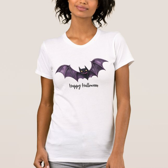 Halloween Lila Black Bats Spooky Beängstigend T-Shirt (Vorderseite)