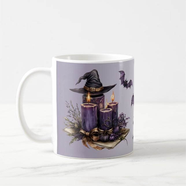 Halloween Lila Candles Bats Spooky Beängstigend Kaffeetasse (Links)