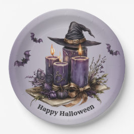 Halloween Lila Candles Bats Spooky Beängstigend Pappteller