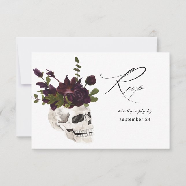 Halloween Lila Floral & Skull w Meal RSVP Card (Vorderseite)