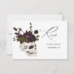 Halloween Lila Floral & Skull w Meal RSVP Card