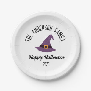 Halloween Lila Hexenhut Personalisierter Name Pappteller