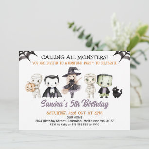 Halloween Lila ruft alle Monster zum Geburtstag an Einladung