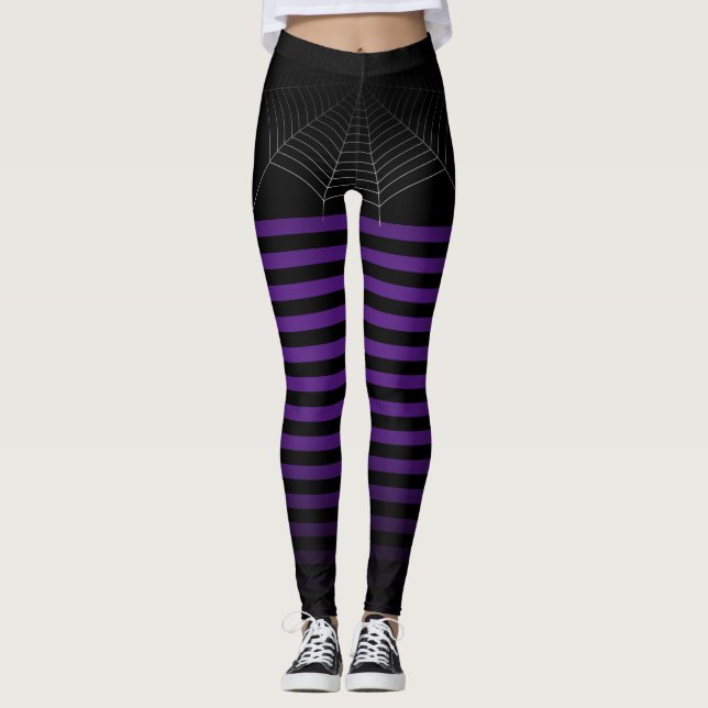 Halloween Lila Spinnennetze Streifen ombre Leggings (Vorderseite)