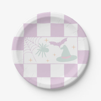 Halloween Lila Spooky Season Checkerboard Pappteller
