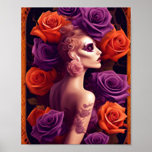 Halloween Lila und Orange Rose Schönheit Poster
