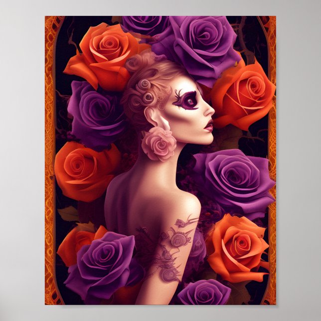 Halloween Lila und Orange Rose Schönheit Poster (Vorne)