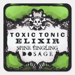 Halloween Lime Green & Black Square Drink Label Quadratischer Aufkleber