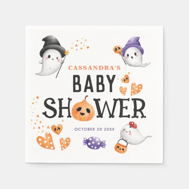 Halloween Little Boo Baby Dusche Niedliche Geister Serviette (Vorderseite)