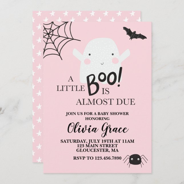 Halloween Little Boo Ghost Baby Dusche Pink Einladung (Vorne/Hinten)