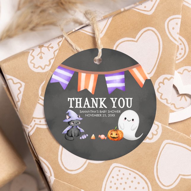Halloween Little Boo Ghost Baby Dusche Runde Geschenkanhänger (Halloween A Little Boo is Almost Due Ghost Baby Shower Round Favor Tags)