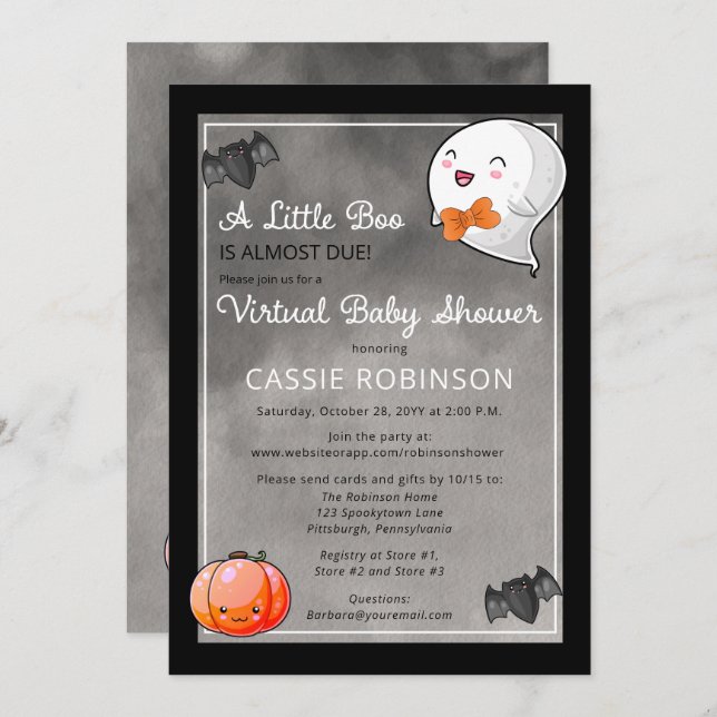 Halloween Little Boo Ghost Boy Virtual Baby Dusche Einladung (Vorne/Hinten)