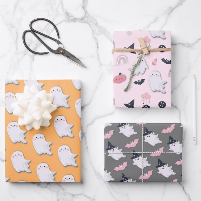 Halloween Little Boo Ghosts Geschenkpapier Set (Vorderseite)