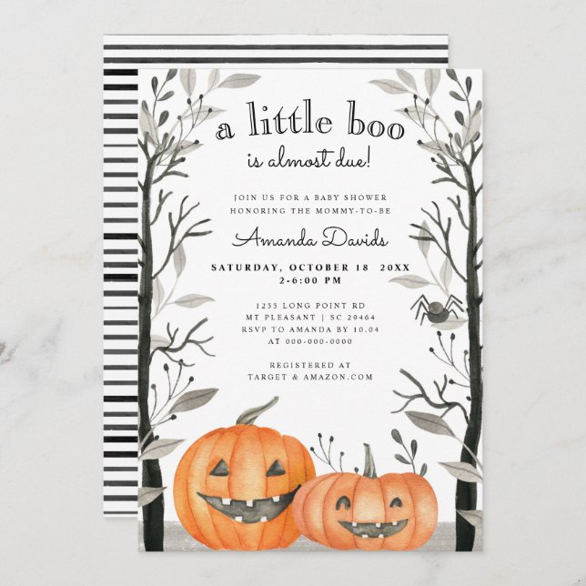 Halloween Little Boo Pumpkin Fall Babydusche Einladung (Vorne/Hinten)