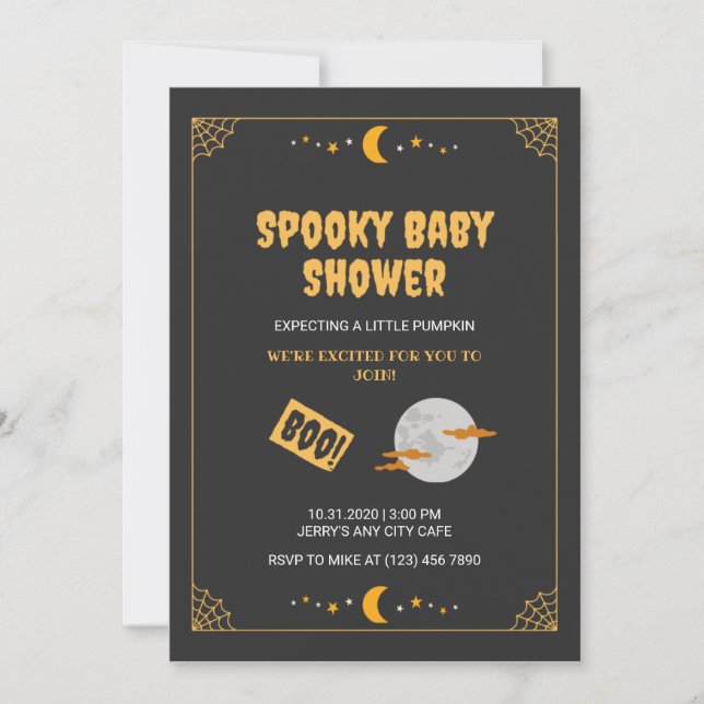 Halloween Little Boo Spooky Black Baby Dusche Einladung (Vorderseite)