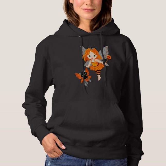Halloween Little Orange Fairy With A Black Cat Hoodie (Vorderseite)