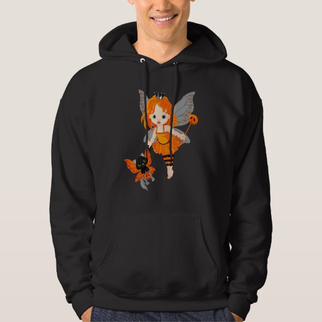 Halloween Little Orange Fairy With A Black Cat Hoodie (Vorderseite)