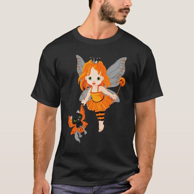 Halloween Little Orange Fairy With A Black Cat T-Shirt (Vorderseite)