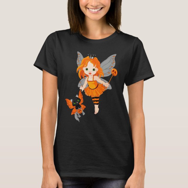 Halloween Little Orange Fairy With A Black Cat T-Shirt (Vorderseite)