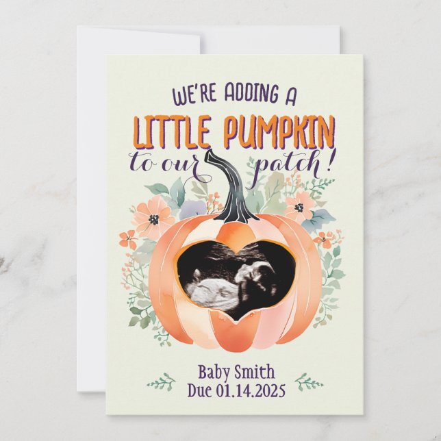Halloween Little Pumpkin Patch Pregnancy Reveal Ankündigung (Vorderseite)