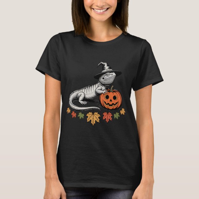Halloween Lizard mit Pumpkin-Hut T-Shirt (Vorderseite)