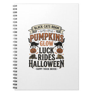 Halloween-LKW-Fahrer-Shirt mit schwarzen Katzen un Notizblock