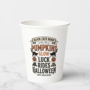 Halloween-LKW-Fahrer-Shirt mit schwarzen Katzen un Pappbecher