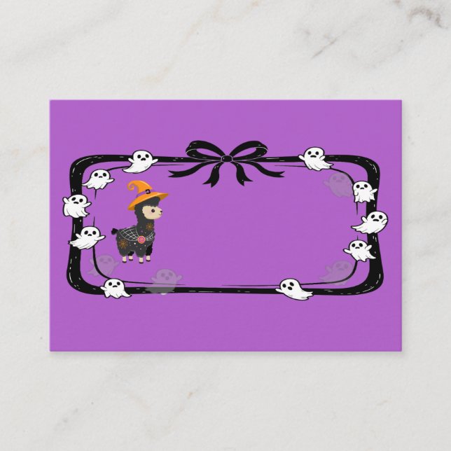 Halloween Llama Wearing Witch Hat Purple Platzkarte (Vorderseite)