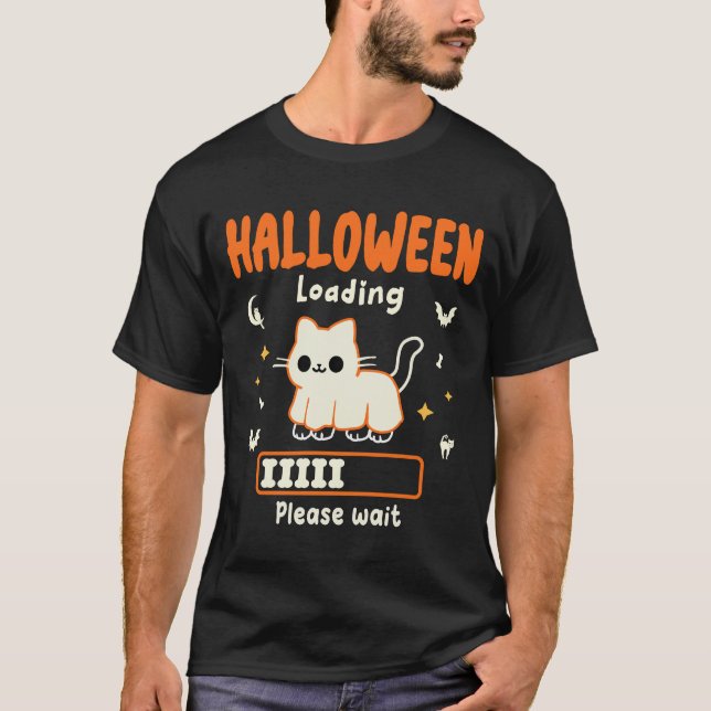 Halloween Loaden Bitte warten lustige schwarze Kat T-Shirt (Vorderseite)