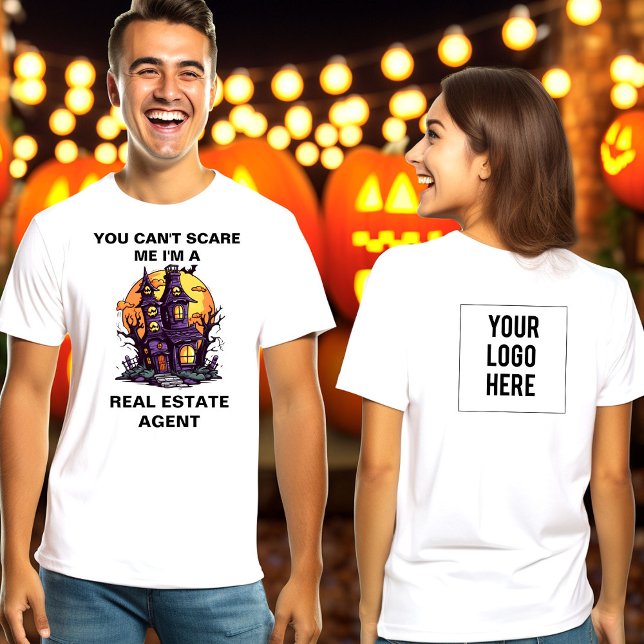 Halloween-Logo für das Spuk-House-Real-Anwesen-Age T-Shirt (Haunted House You can't scare me I'm a real estate agent t-shirt with logo on back)