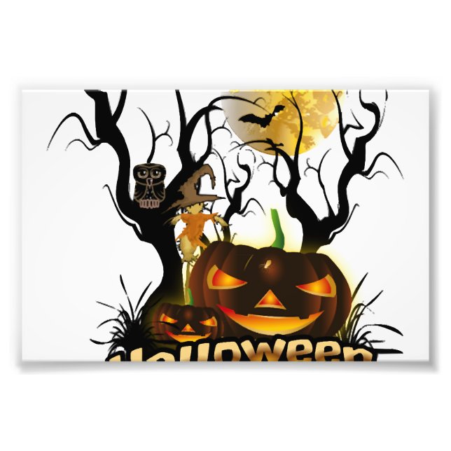 Halloween lustiger Kürbis mit Eule Fotodruck (Vorne)