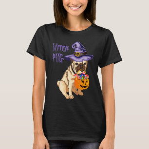 Halloween lustiger Pug Hexe süß oder sauer Kostüm T-Shirt