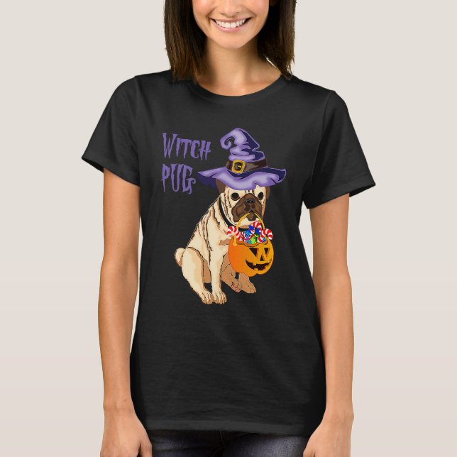 Halloween lustiger Pug Hexe süß oder sauer Kostüm T-Shirt (Vorderseite)