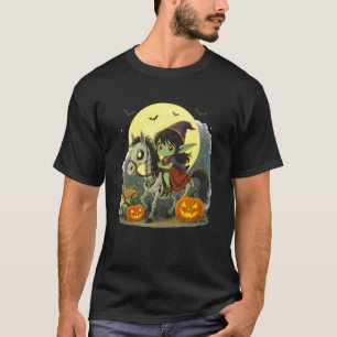 Halloween-Mädchen Dunkler Elf Goblin Troll Reitet T-Shirt