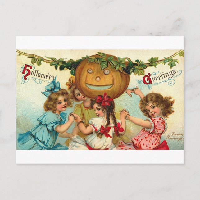 Halloween Mädchen Feiertagspostkarte (Vorderseite)