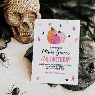 Halloween Mädchen Geburtstag Rosa Kürbisse Sterne  Einladung