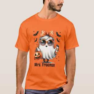 Halloween-Mädchen-Geist mit Kaffee und Kürbis T-Shirt
