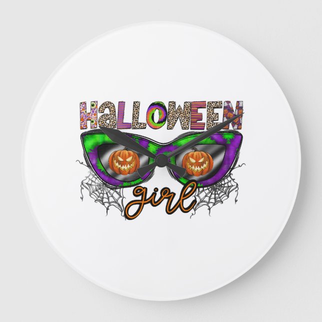 Halloween-Mädchen Große Wanduhr (Vorderseite)