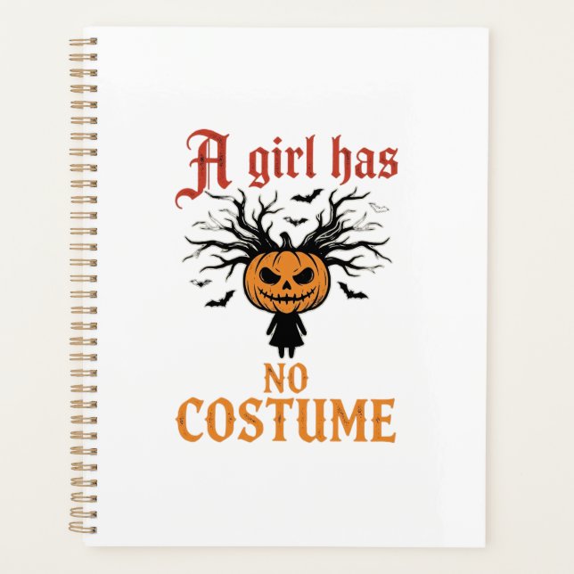 Halloween-Mädchen Hat Kein Kostüm-Kürbis Planer (Vorderseite)