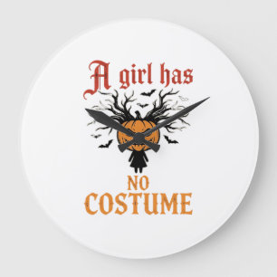 Halloween-Mädchen hat keinen Kostüm-Kürbis Große Wanduhr