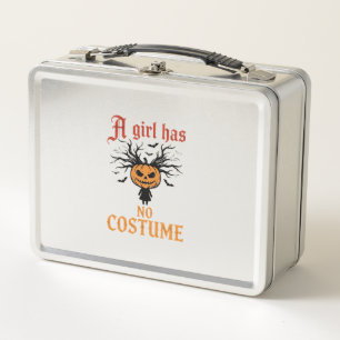 Halloween-Mädchen hat keinen Kostüm-Kürbis Metall Brotdose