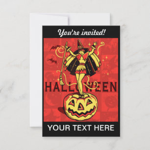 Halloween-Mädchen (Vintag) Einladung