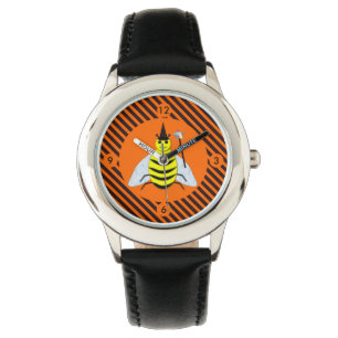 Halloween Magic Bee Hexe Orange und Schwarze Strei Armbanduhr