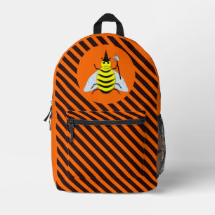 Halloween Magic Bee Hexe Orange und Schwarze Strei Bedruckter Rucksack