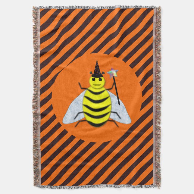 Halloween Magic Bee Hexe Orange und Schwarze Strei Decke (Vorderseite Vertikal)