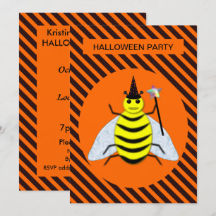 Halloween Magic Bee Hexe Orange und Schwarze Strei Einladung