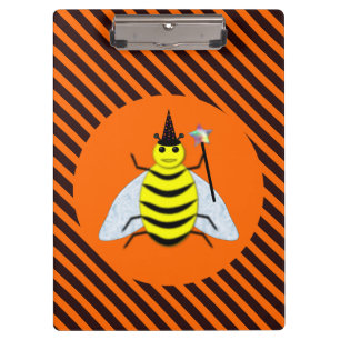 Halloween Magic Bee Hexe Orange und Schwarze Strei Klemmbrett